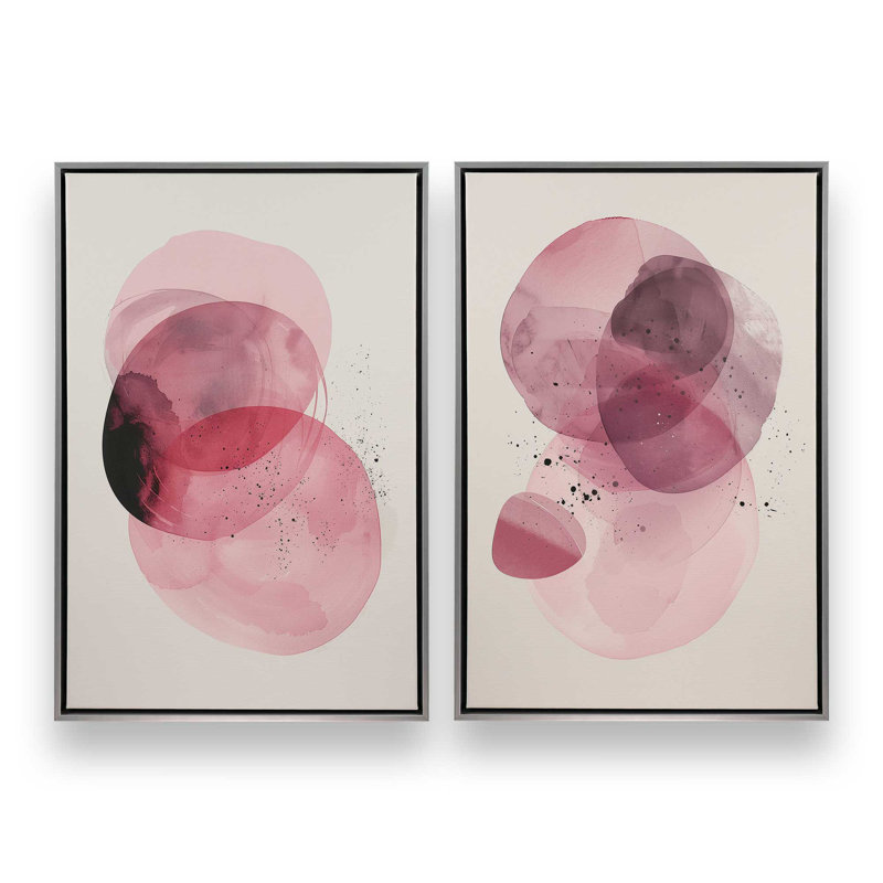 Ensemble de 2 quartz rose Aura, Cadre flottant en chrome poli, H 19 po x l 26 po