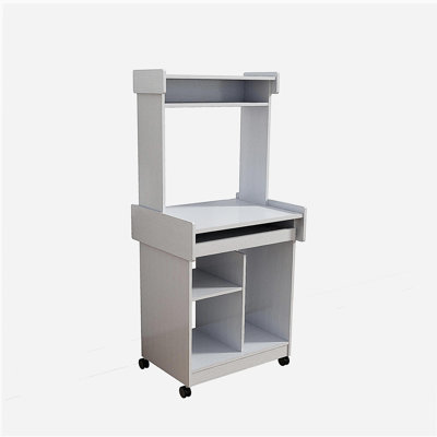 Microwave cart coffee station computer cart locking swivel base sliding base white