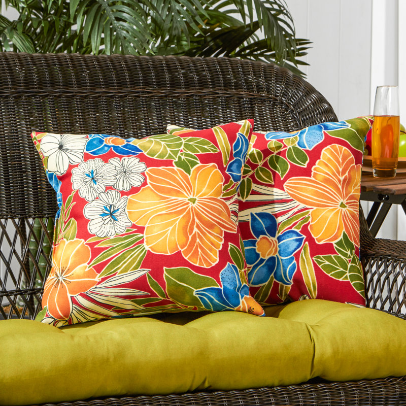 Housse de coussin d'extérieur carré Covington, Rouge Aloha