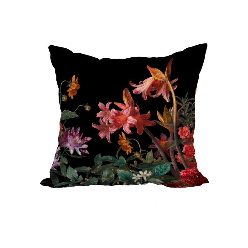  Housse et insert de coussin carré à imprimé floral, 18 po x 18 po, Noir