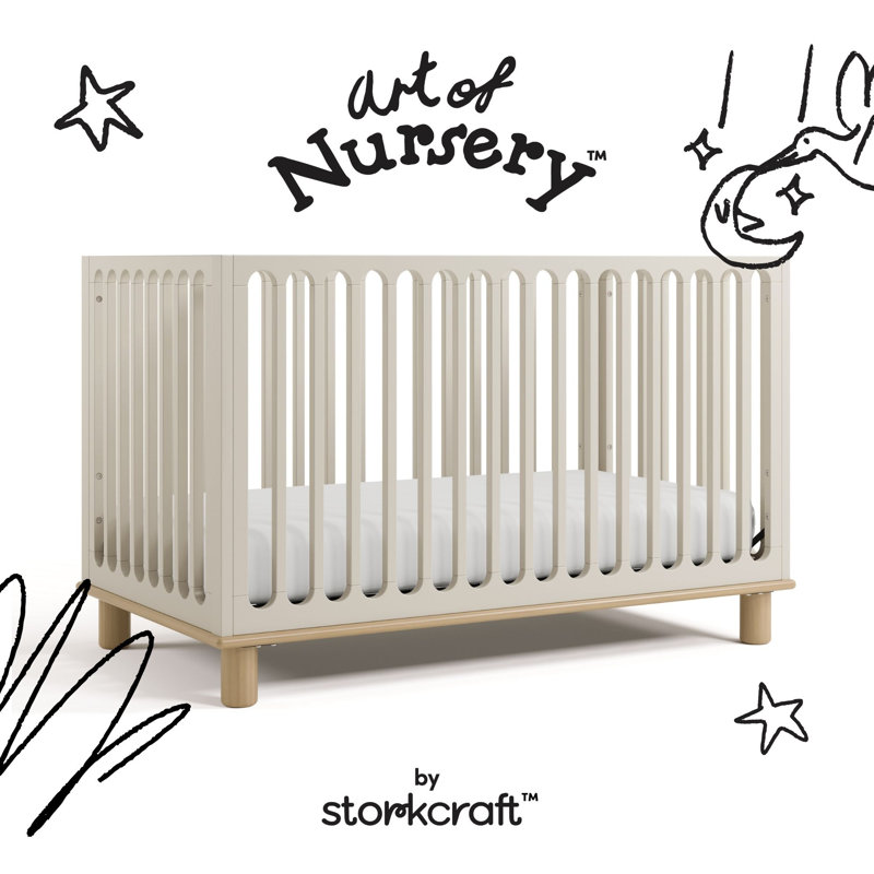 Sicily Deluxe 3-In-1 Convertible Crib With Bonus Toddler Guardrail, Frosted Oat/Driftwood, Crib