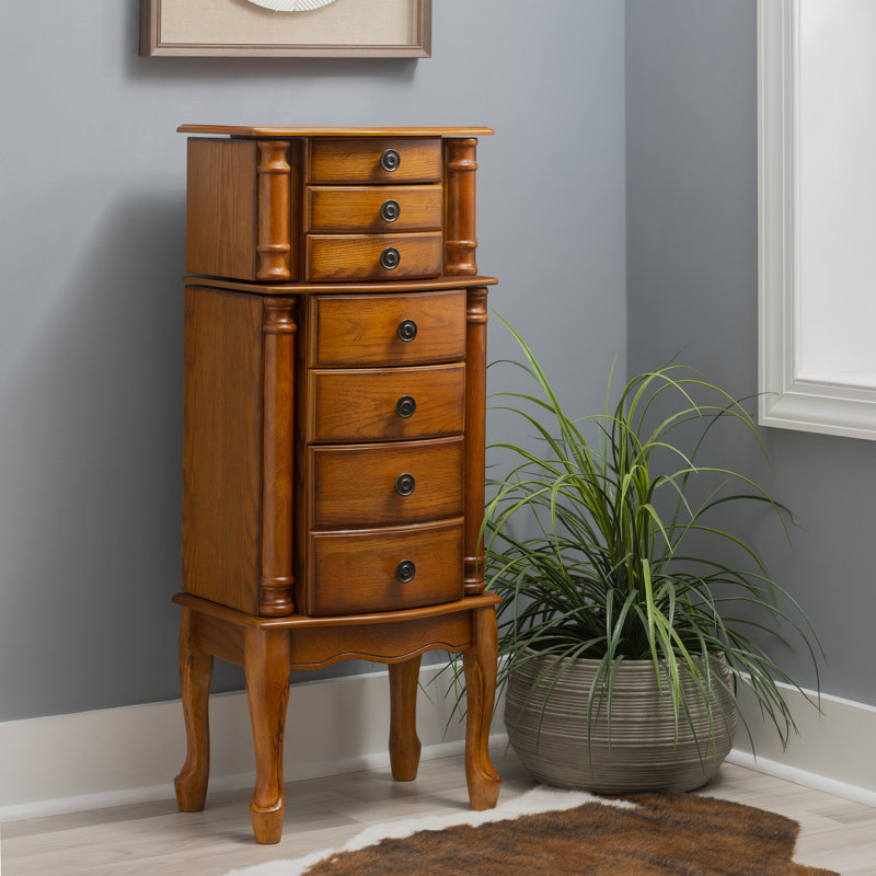 Armoire à bijoux Argo avec miroir, Chêne patiné / doublure noire
