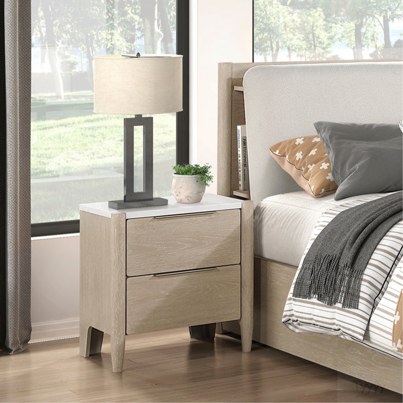 Table de chevet moderne avec ports de charge et plateau en marbre