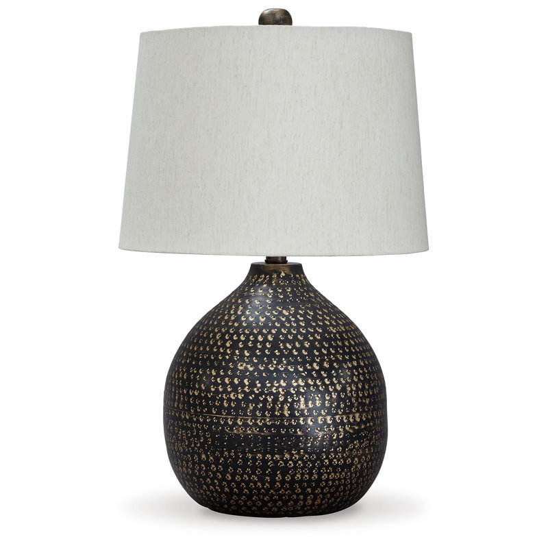 Black and Gold 25" Metal Table Lamp with Drum Shade