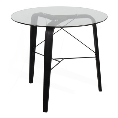 Trilogy Round Dinette Table In Walnut Wood And Clear Glass