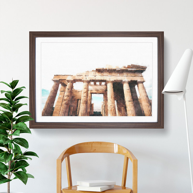 Parthenon in Greece - Picture Frame Graphic Art Print, 62cm H x 87cm W x 2cm D, Walnut