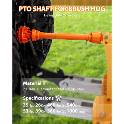 Arbre de prise de force réglable de 31,5 à 41 pouces en orange avec un diamètre de 1-3 / 8 pouces et 6 cannelures aux deux extrémités, fabrication en acier au carbone de la série 4 avec embrayage à glissière intégré pour Bush Hog et tondeuse de finition
