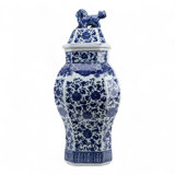 Blue and White Hexagonal Jar with Lid