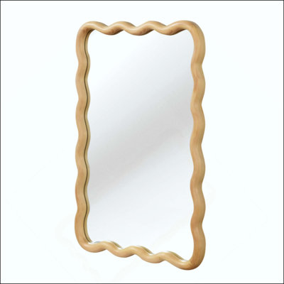 Wavy Solid Wood Frame Decorative Mirror,For Bedroom, Bathroom, Living Room, Entryway