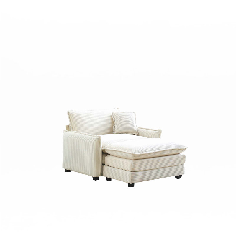 Canapé simple à assise profonde avec repose-pieds et coussin, Beige