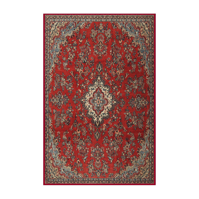 Tapis rouge/gris/bleu traditionnel, Rectangle 4 pi x 6 pi