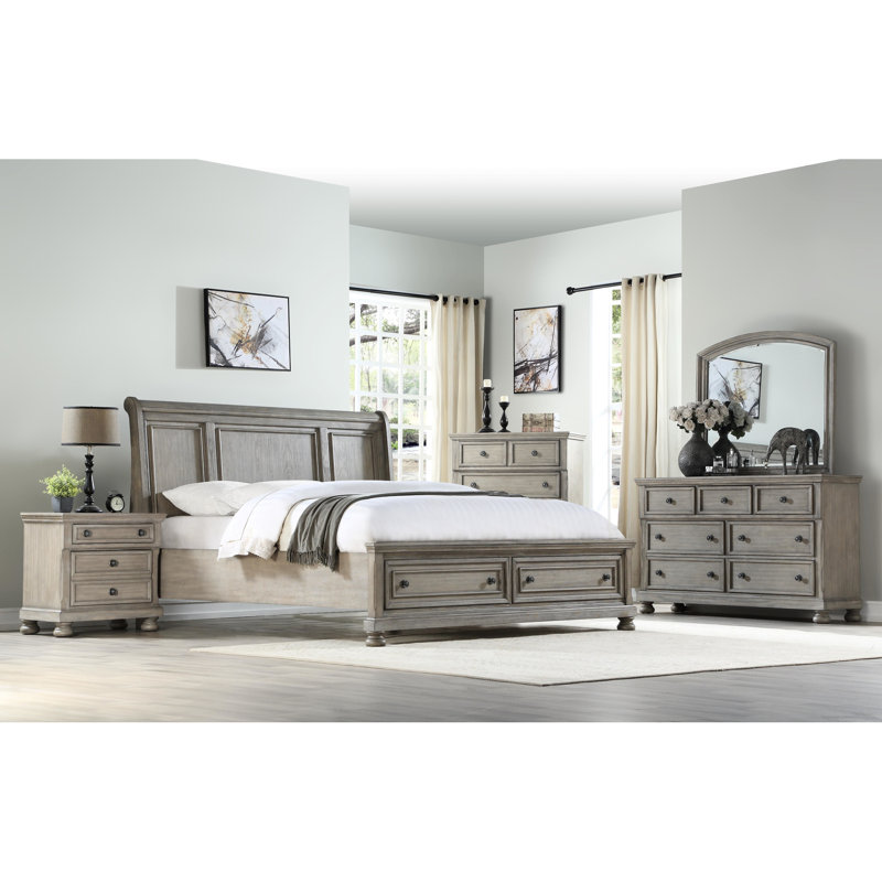 Grand lit de rangement gris antique et solide, avec deux tiroirs à l'intérieur, pour