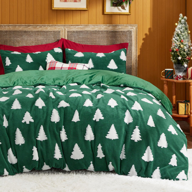 Ensemble d'édredon pour Noël Holiday Vibe for Your Home, Édredon grand + 2 taies d'oreiller standard, Pin vert