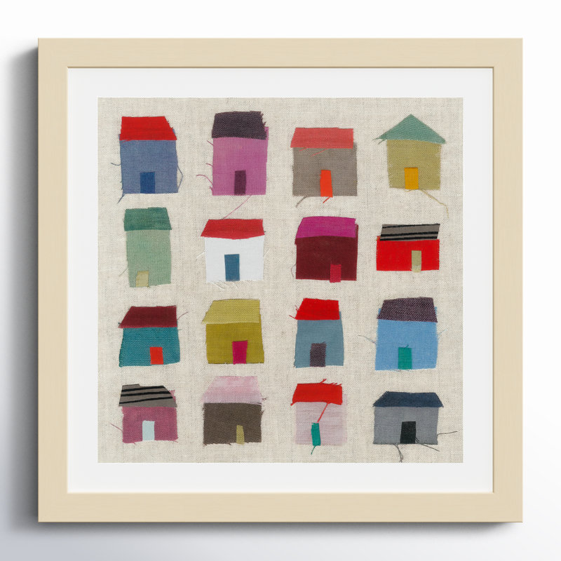 Montier maisons encadrées sur papier par Jenny Frean, H 13 po x l 13 po x P 1 po, Brun