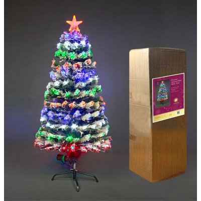 Frosted Tips Fibre Optic Christmas Tree, PVC, Green, Pre-Lit LED with 8 Modes