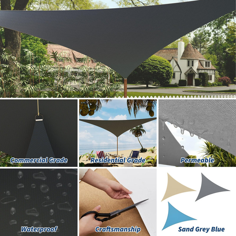 Gray 12x12x12 FT Triangle Sun Shade – Heavy-Duty UV Block Canopy for Patio, Backyard, or Deck, Satin/Gray