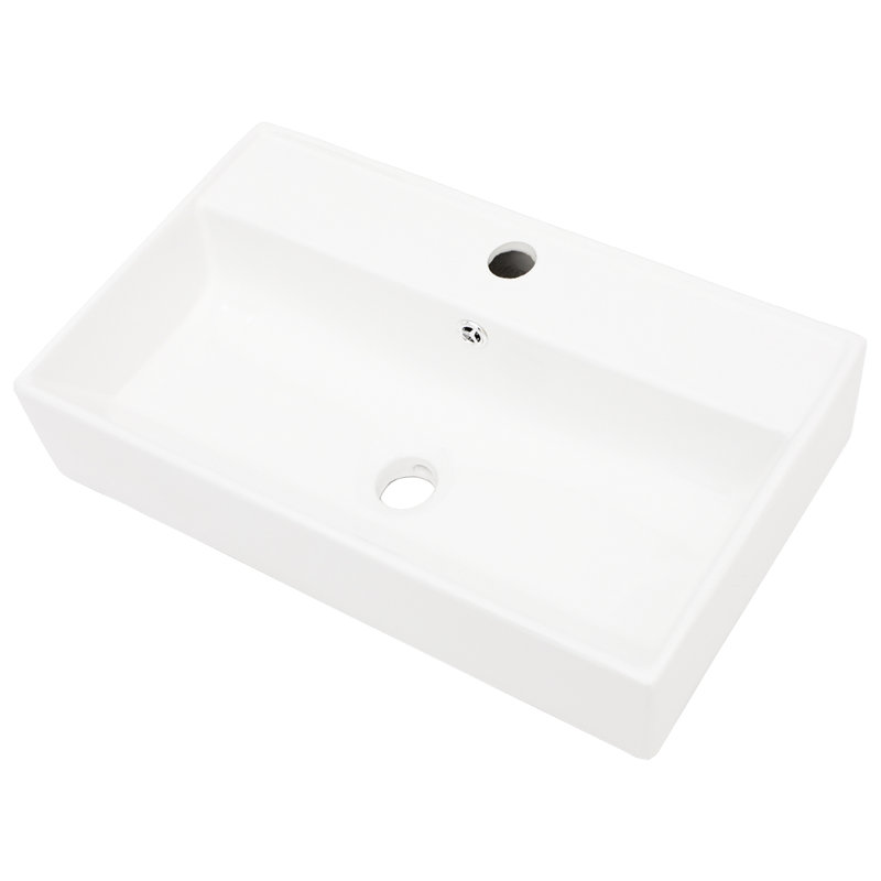 Lavabo de salle de bain en céramique blanche - fixation murale 21 po x 12 po avec trou de robinet simple et trop-plein, teinture encastrée Allaining