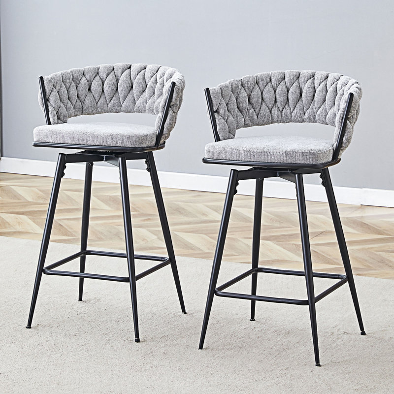 Ensemble de 2 tabourets de bar pivotants, Gris clair, Noir