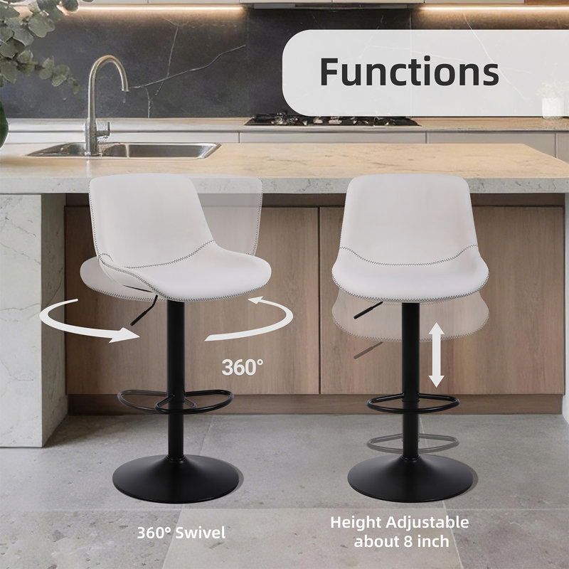 Jeninne Swivel Adjustable Height Bar Stool, White, 4