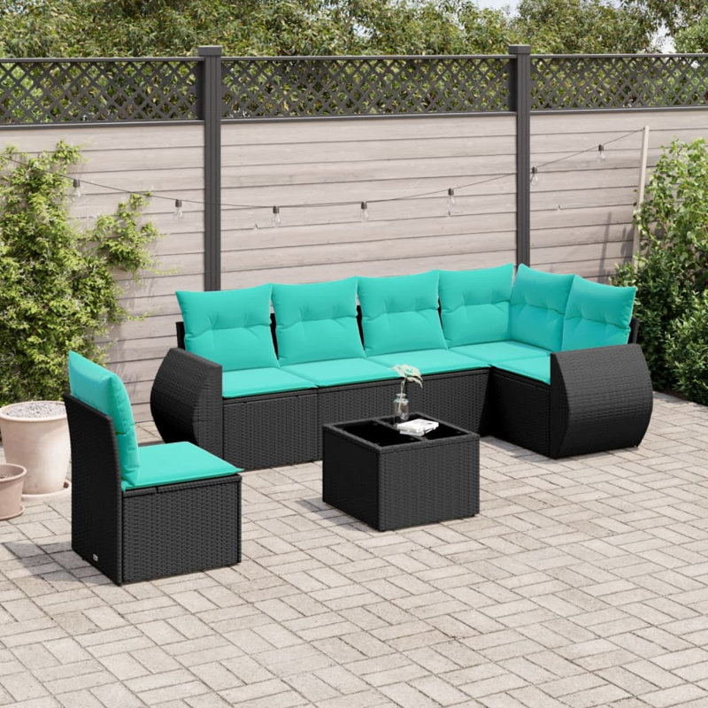  Ensemble de canapé de patio 7 pièces avec coussins en rotin de polyester noir
