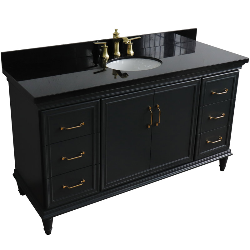 Ensemble de meuble-lavabo simple Fountainbleau, Gris foncé, 61", Noir