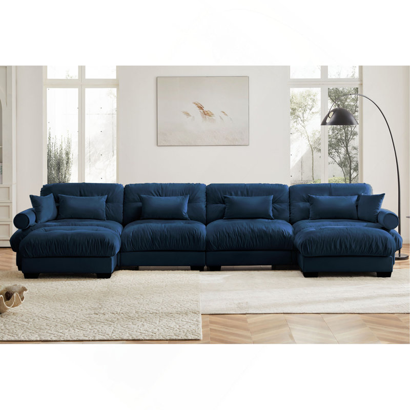 Canapé modulaire en U en forme de U avec repose-pieds mobile, canapé d'angle rembourré et confortable en velours 4 places convertible