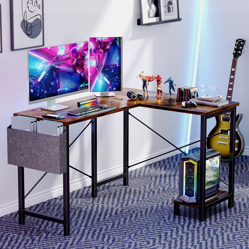 Bureau de jeu en L, Brun rétro / noir
