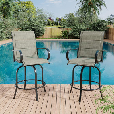 2 Piece Outdoor Swivel Bar Stools, All-Weather Bar Height Patio Chairs with High Back & Armrest, 360° Swivel Tall Barstools for Patio, Deck, Backyard