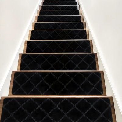 Tapis d'escalier antidérapants d'intérieur, ensemble de 15 pièces, style bois, antidérapants et modernes, pour une sécurité optimale. Dimensions : 20 x 76 cm (8 x 30 pouces), noir diamant.