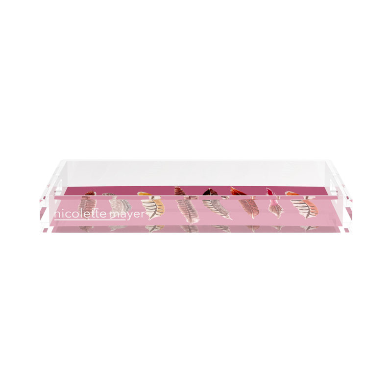 Pheasant Feathers Acrylic Rectangle Decorative Tray, 17"W x 10.5"D x 2"H, Mauve