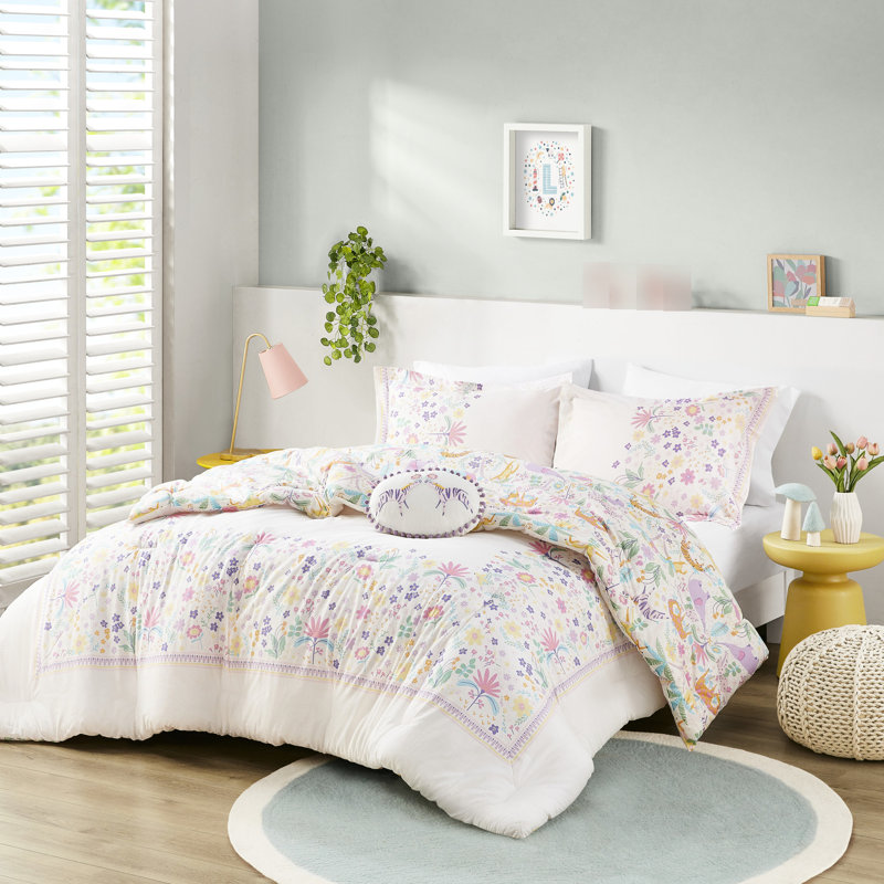 Édredon réversible en coton mauve réversible avec 4 pièces et imprimé girafe jungle - coton, preuve, rembourrage