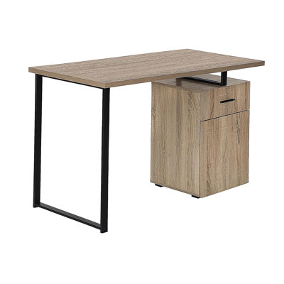 Bureau d'ordinateur, bureau personnel, ordinateur portable, installation à gauche, à droite, tiroirs de rangement, l 48 po, travail, stratifié brun, métal noir, contemporain, moderne