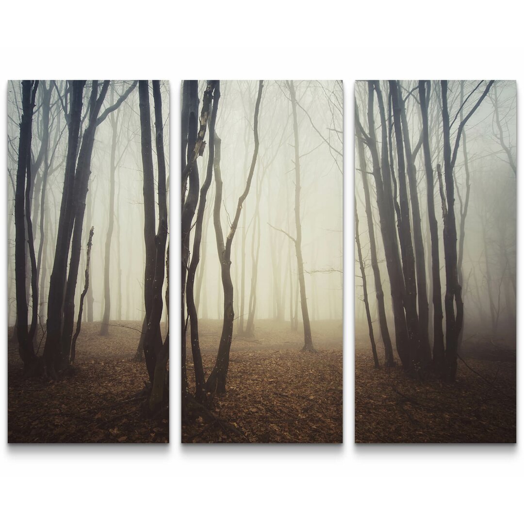 3-tlg. Leinwandbilder-Set Wald im Nebel