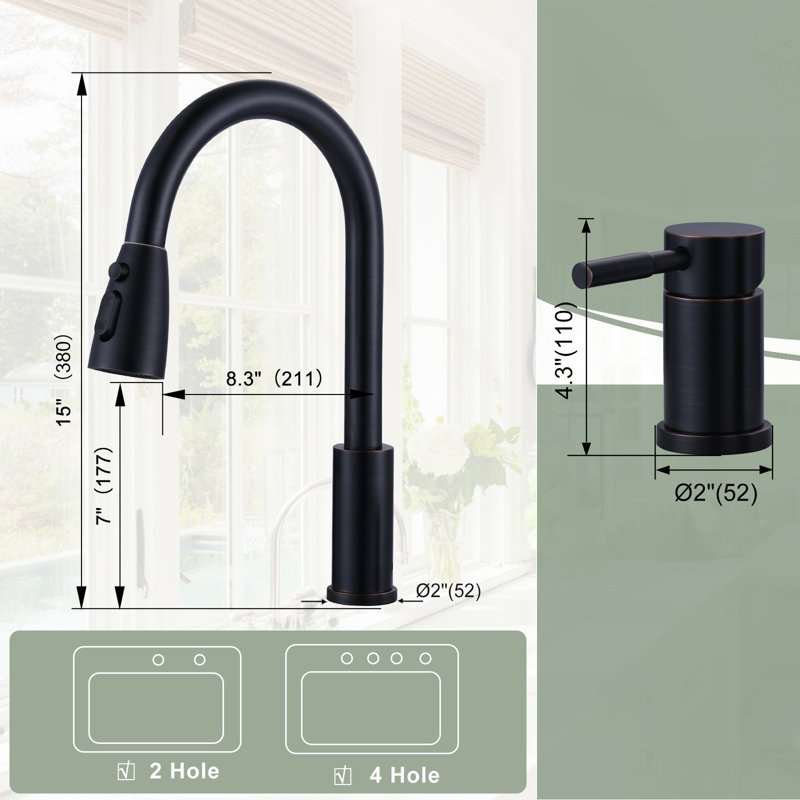 3-hole Pull Down Kitchen Faucet With Soap Dispenser And Unique Individual Handle, Oil Rubbed Bronze