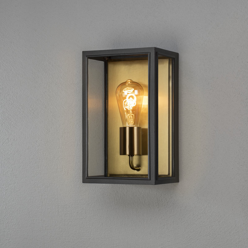 Carpi Modern Outdoor Wall Light Flush Mount, 30 cm H x 18 cm W x 13.5 cm D, Black and Brass