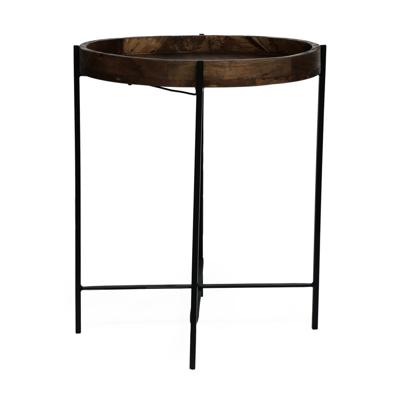 Handcrafted Mango Wood Accent Table With Foldable Iron Legs And Adjustable Wooden Tray, 22in W X D End 22.62" 26.3