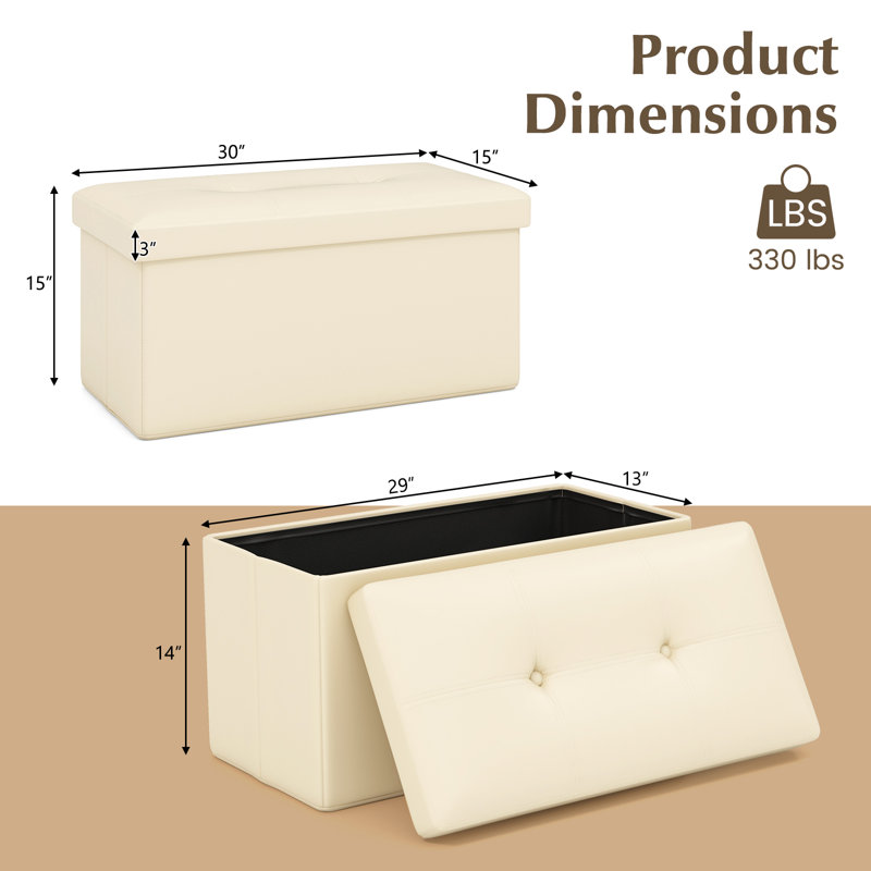 Faux Leather Ottoman, Off White Faux Leather