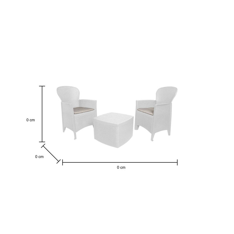 Outdoor Lounge Set Napoli, Garden Set With 2 Armchairs And 1 Container Table, Rattan Effect Sitting Area, White, Grey