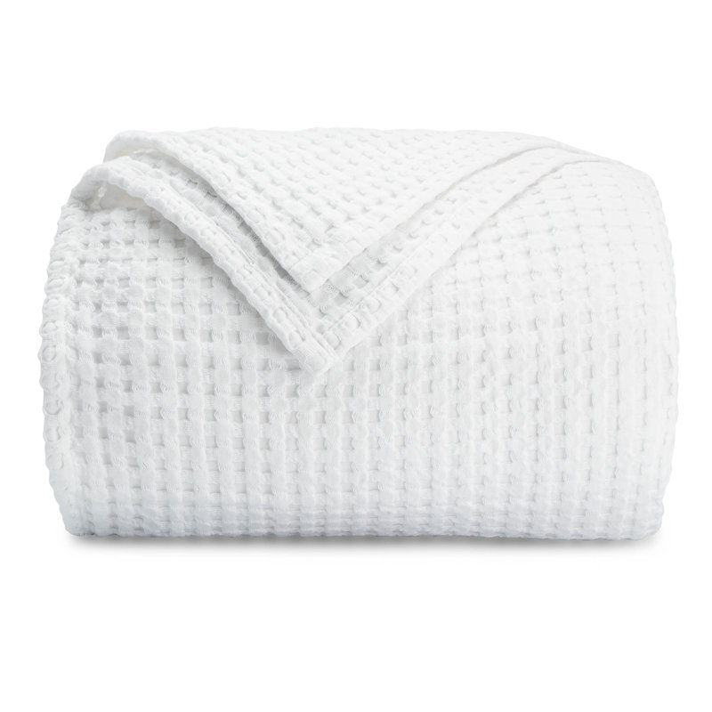 Comfy Cubs 100% Cotton Waffle Weave Throw Blanket Breathable Skin-Friendly Soft Lightweight, Textured Blanket, White, Queen