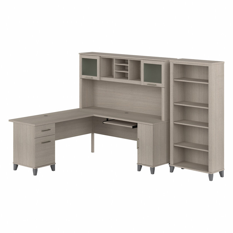Magomed 3 Piece Computer Desk Office Set, Sand Oak