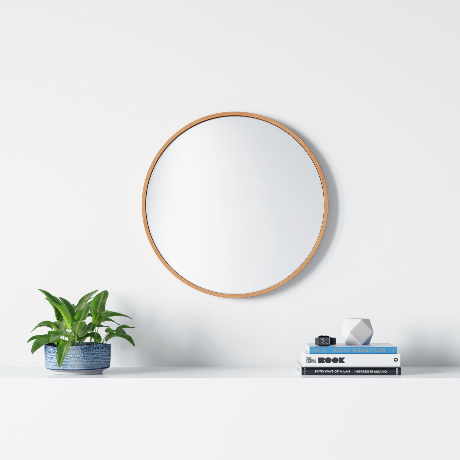 Roberts Accent Mirror, 28" x 28", Brown Wood, Solid Wood