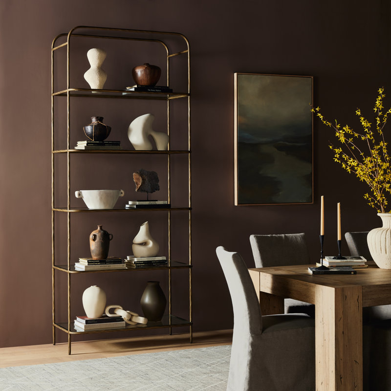 Swinton Etagere Bookcase, Hammered Aged Brass