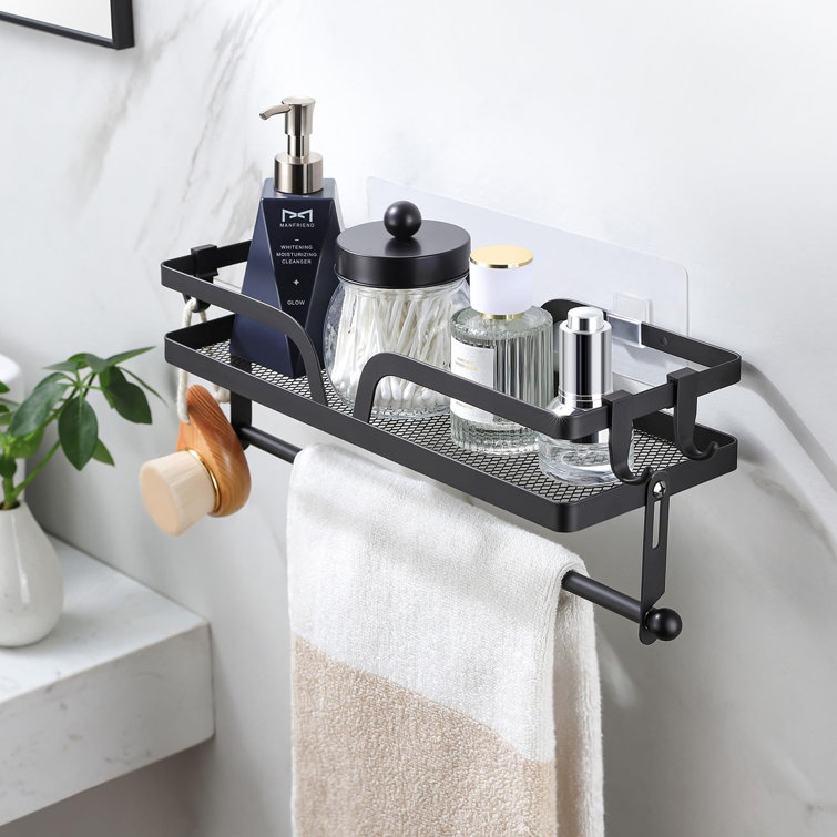 Wall-mounted paper towel holder with shelf and 4 hooks
