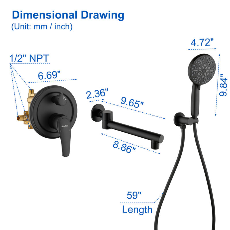 Wall Waterfall Faucet with Diverter, Matte Black