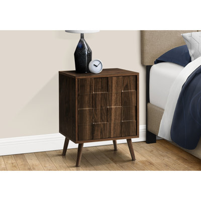 Table de bout de 23 po de hauteur avec stratifié en noyer: pieds en bois massif, tablette de rangement réglable d'inspiration Mid-Century pour la chambre à coucher et le salon