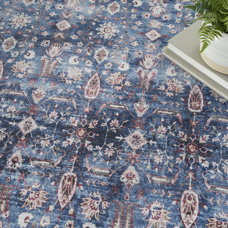 Machine Washable Persian Blue Brick Area Rug, Rectangle 7'10" x 9'10"