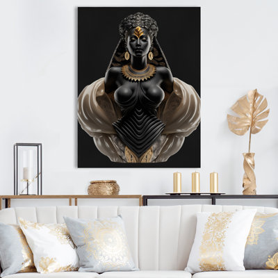 Buste en porcelaine de la déesse africaine noire et dorée Buste en porcelaine de la déesse africaine noire et dorée II sur toile