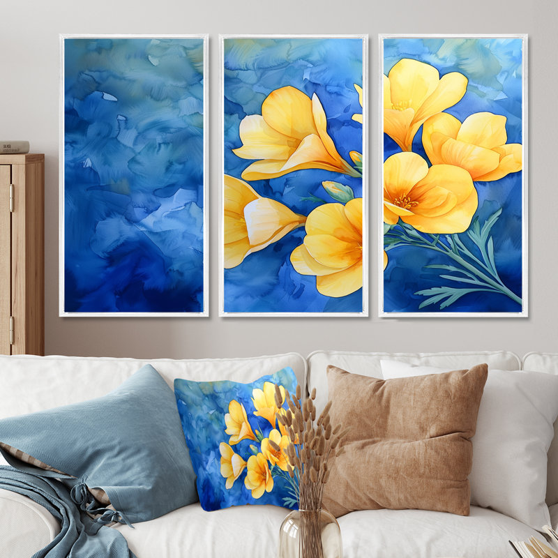 Ensemble de salon Addan - Irises Wall Art, Reproduction avec cadre flottant, H 28 po x l 36 po, Blanc