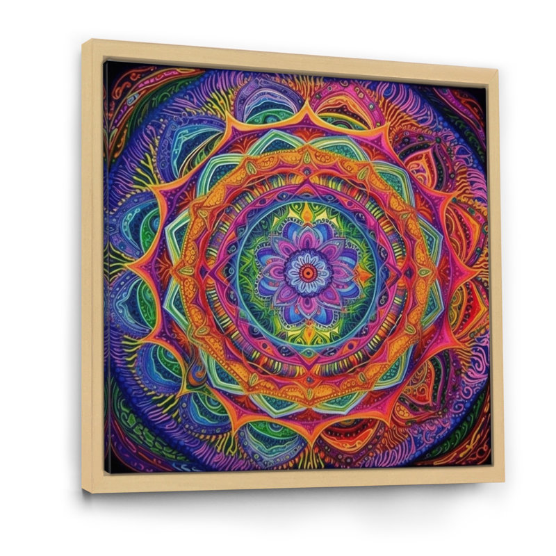Mandala sacré - imprimé, Cadre naturel flottant, H 16 po x l 16 po x P 1 po