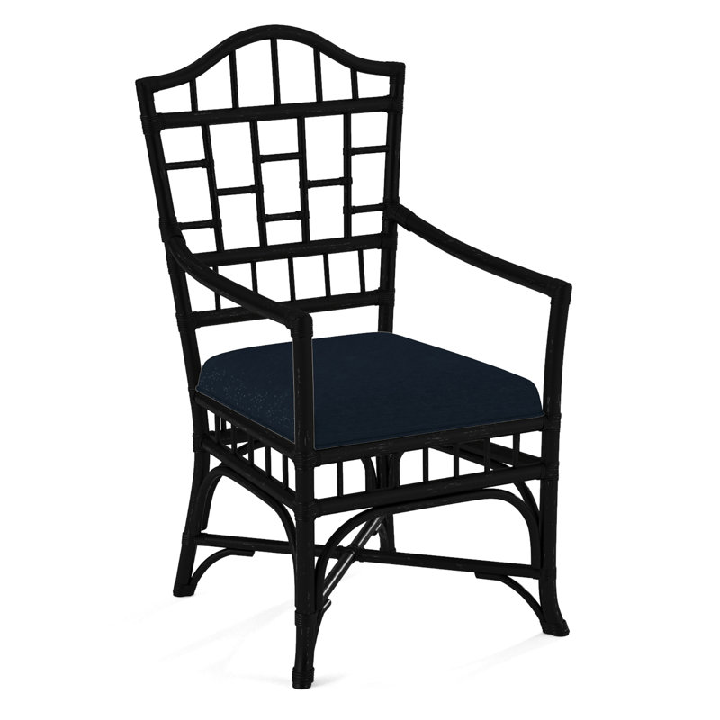 Chippendale Upholstered Arm Chair, Black, White Performance Fabric; 0851-94